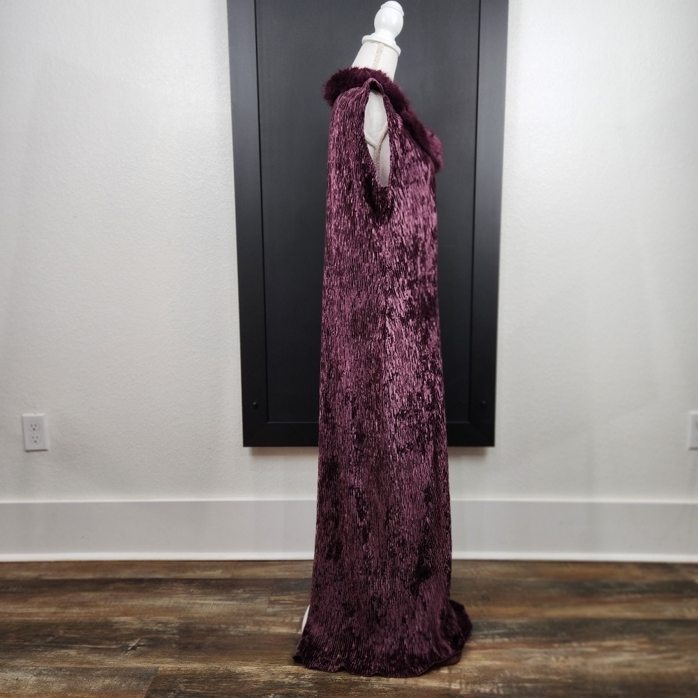 Beautiful Vintage 80's Linda Lundstrom Faux Fur Coller Maxi Dress Size Medium - Picture 4 of 11